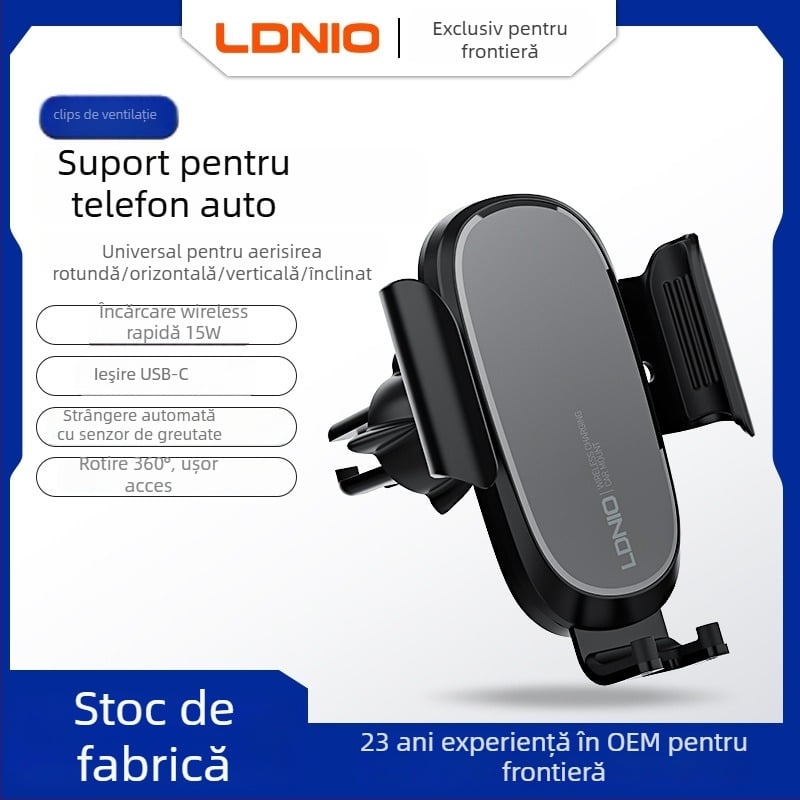 Ldnio suport auto pentru telefon cu încărcare wireless 15W, ventuză, universal
