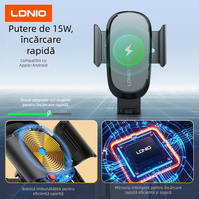 Ldnio suport auto pentru telefon cu încărcare wireless 15W, ventuză, universal
