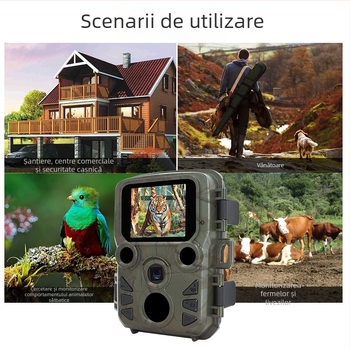 Cameră infraroșu mini pentru exterior, securitate, senzor 12MP, afișaj LCD de 2,0 inch, stocare TF, carcasă ABS+metal, garanție de 1 an