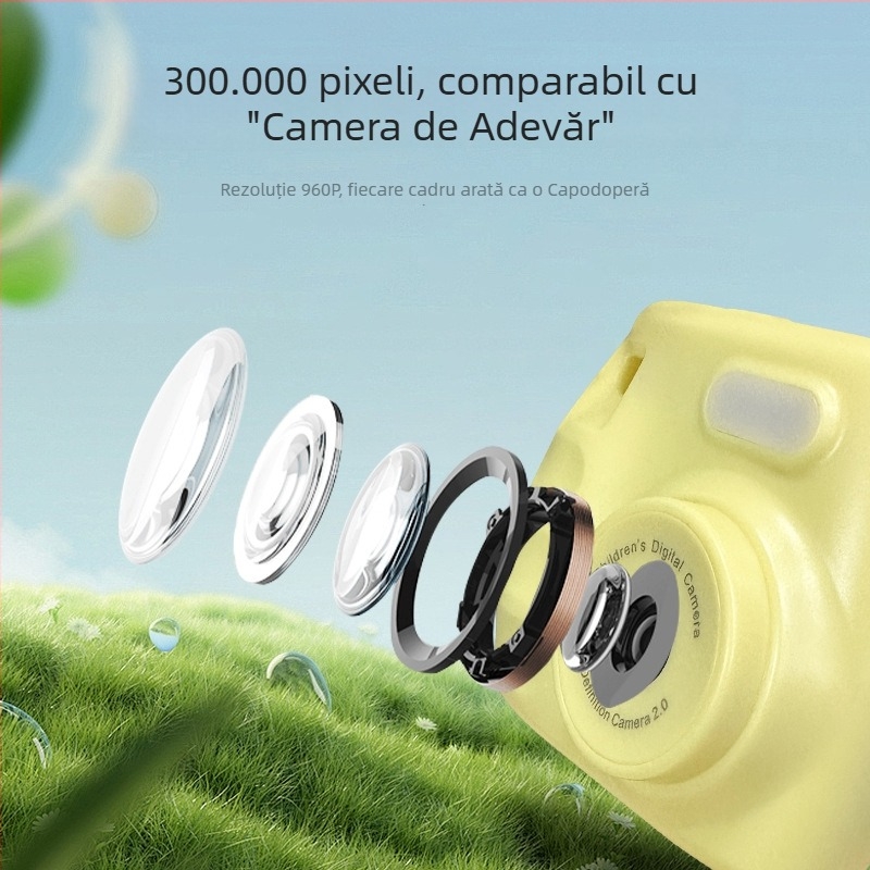 Cameră pentru copii Z001 — Rezoluție 1920x1080, Stocare pe card TF, Durata bateriei 3-4 ore, Funcții Video și Fotografiere