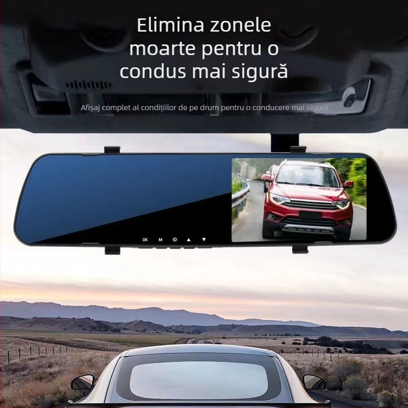 Sistem camere oglinda retrovizoare H8 cu înregistrare duală față-spate, HD 720p, unghi de vizualizare 140°, ecran de 4,2 inch, WiFi
