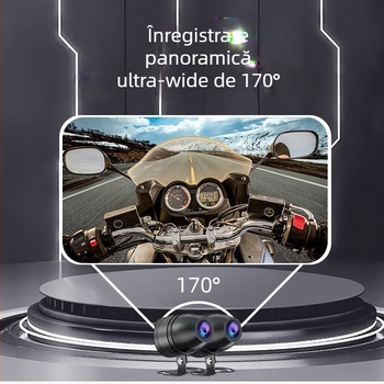 Camera pentru motocicletă cu CarPlay, înregistrare față-spate — model P-528Z, unghi de vizualizare 170°, 5MP, stocare 64GB, montaj pe ghidon