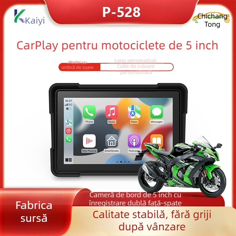 Camera pentru motocicletă cu CarPlay, înregistrare față-spate — model P-528Z, unghi de vizualizare 170°, 5MP, stocare 64GB, montaj pe ghidon