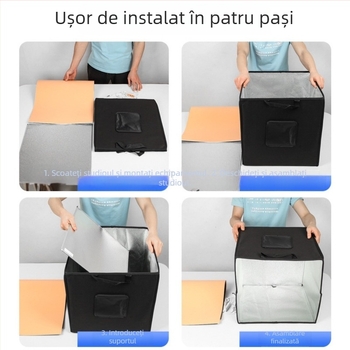 Kit foto LED mic pentru studio, cadru pliabil, construcție poliester, include studio și panou de fundal