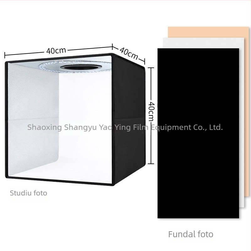 Kit foto LED mic pentru studio, cadru pliabil, construcție poliester, include studio și panou de fundal