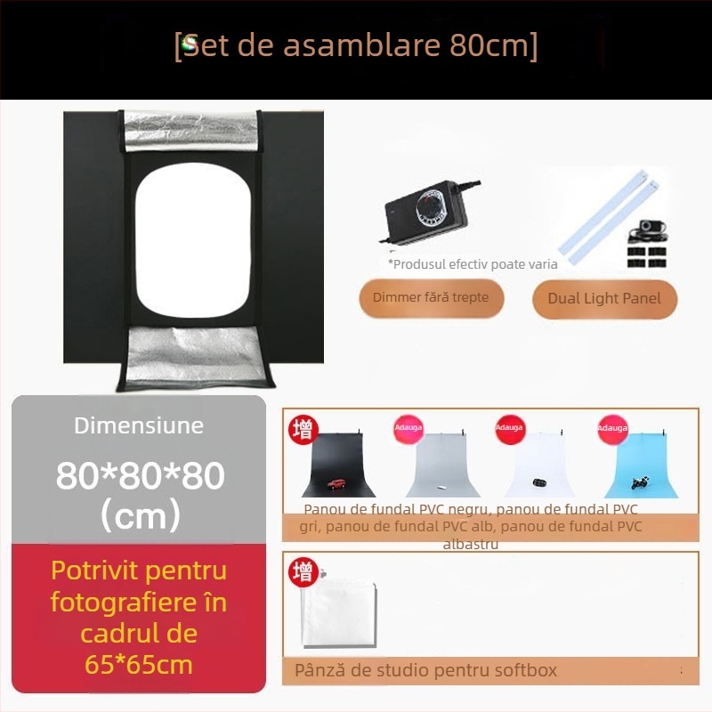 Cutie LED pentru iluminat de studio, portabilă, cu placă LED din poliester, suport montaj într-o singură piesă
