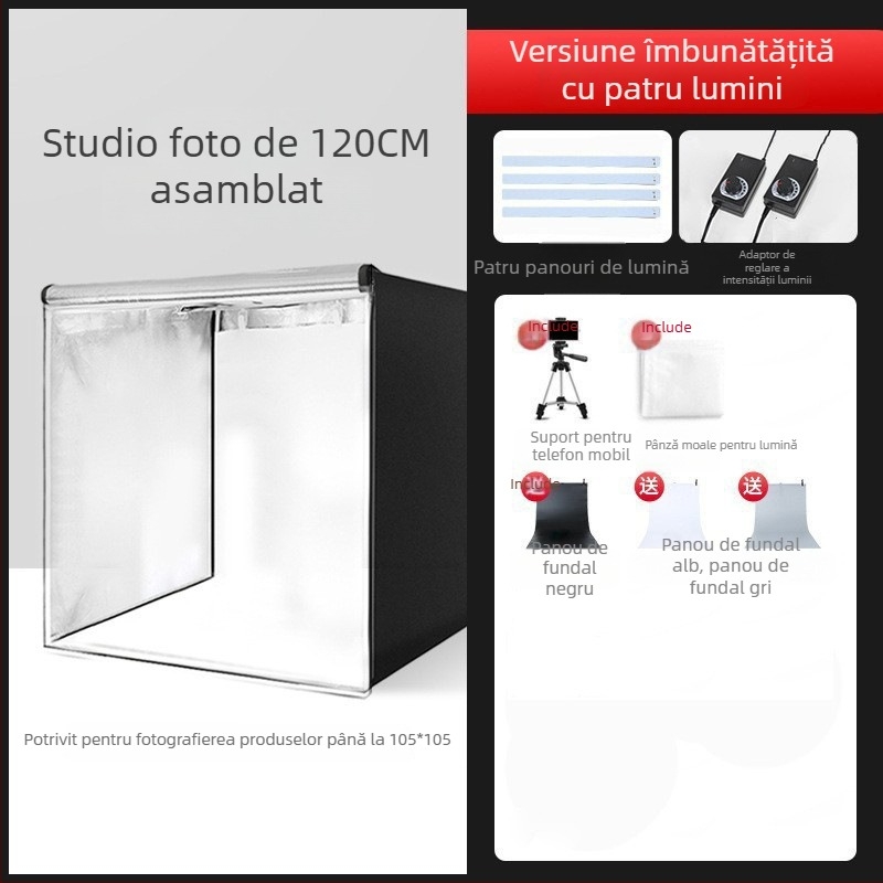 RETENG Kit de studio mic cu placă LED din poliester și softbox, extensibil