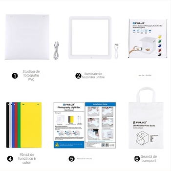 PULUZ PU5137 Kit portabil de studio foto cu lampă fără umbre pentru fotografie personală, greutate 0,845 kg