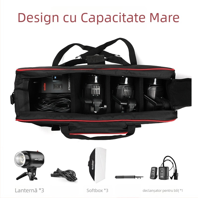 Kit de iluminat pentru studio, cu husă portabilă și carcasă de protecție pentru lumini, construcție poliester, compatibil universal, Shenniu CB-05