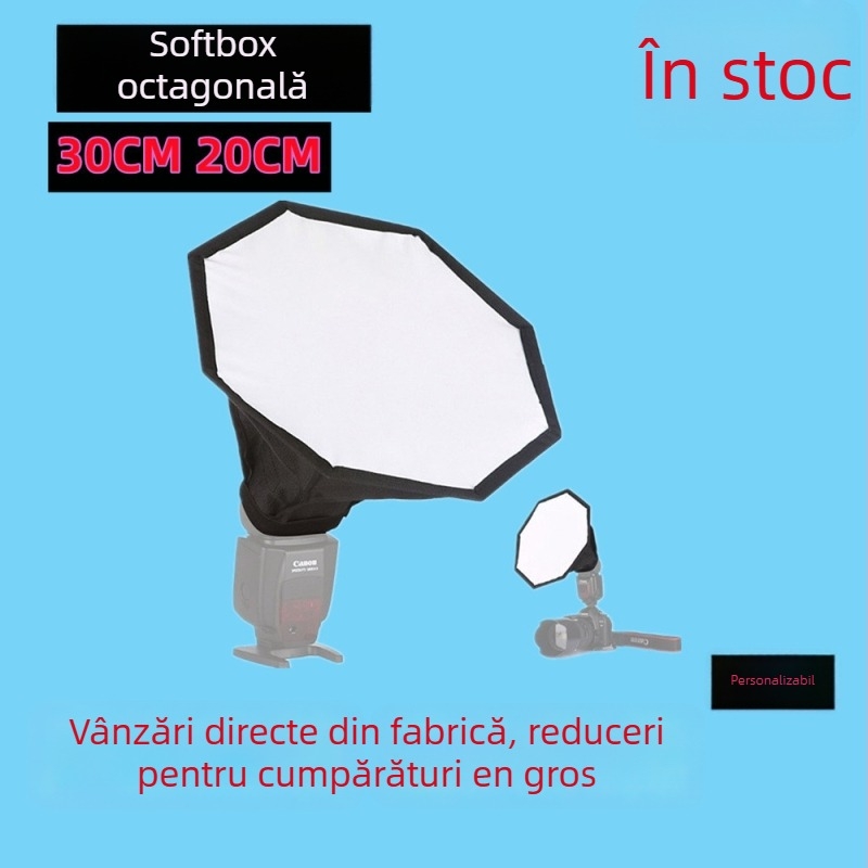 Softbox octagonal pentru iluminat de studio – compatibil cu bliț off-camera, design pliabil cu două straturi, material moale importat