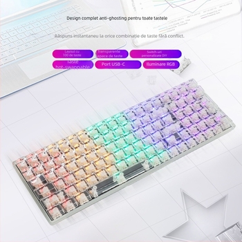 Tastatură mecanică cu 100 de taste, capace de taste transparente, iluminare RGB, acceptă switchuri mecanice personalizate.