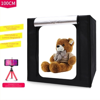 Set portabil de studio foto cu patru panouri LED reglabile, exterior Oxford și interior reflexiv, asamblare în 30 de secunde, tensiune 100–240V, greutate 8,1 kg