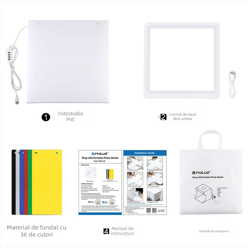 PULUZ Fat Cow Lumină inel LED pliabilă pentru studio PKT3201 PVC 1,518 kg