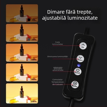 RETENG mini studio cu iluminare LED reglabilă; un studio de fotografiat pliabil și portabil; Materiale: placă LED din poliester; Dimensiuni: 40×40×40 cm; Greutate: 2,8 kg.