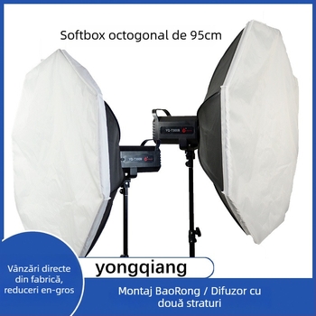 Softbox octagonal pentru iluminat de studio – montură Baorong, bayonet din plastic, țesătură reflectorizantă, ecran 80x80, încărcare 2–5 kg