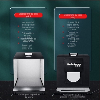 Mini studio foto; cutie de iluminat portabilă, pliabilă, cu cinci fețe; panou LED circular; material: poliester + panou LED; două temperaturi de culoare