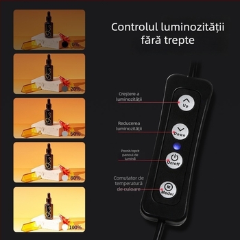 Mini studio foto; cutie de iluminat portabilă, pliabilă, cu cinci fețe; panou LED circular; material: poliester + panou LED; două temperaturi de culoare