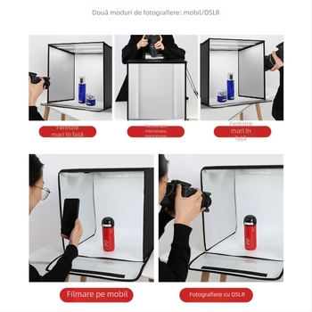 Mini studio foto; cutie de iluminat portabilă, pliabilă, cu cinci fețe; panou LED circular; material: poliester + panou LED; două temperaturi de culoare