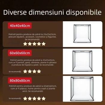 Studio foto mic pentru bijuterii, cu cutie de iluminare pliabilă și iluminare reglabilă, structură din material Oxford