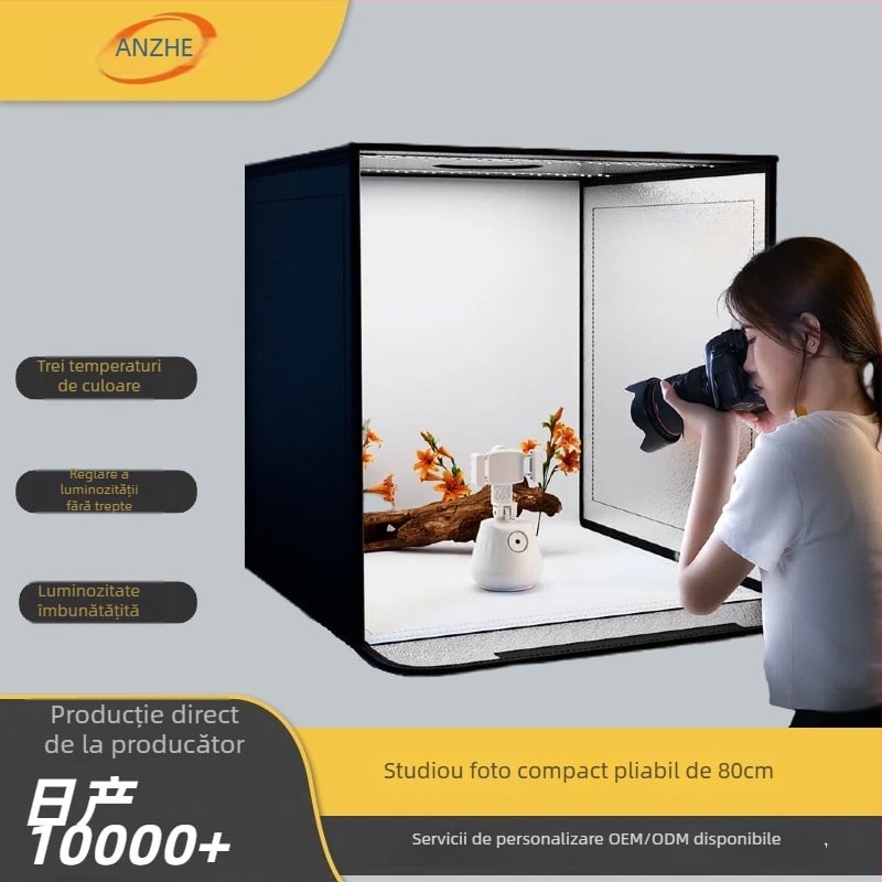 Studio foto mic pentru bijuterii, cu cutie de iluminare pliabilă și iluminare reglabilă, structură din material Oxford