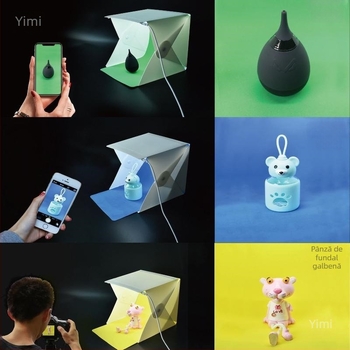 Cutie de iluminat fotografic compactă pentru fotografierea produselor, studio mic fără umbre pentru bijuterii și figurine mici, operare manuală.