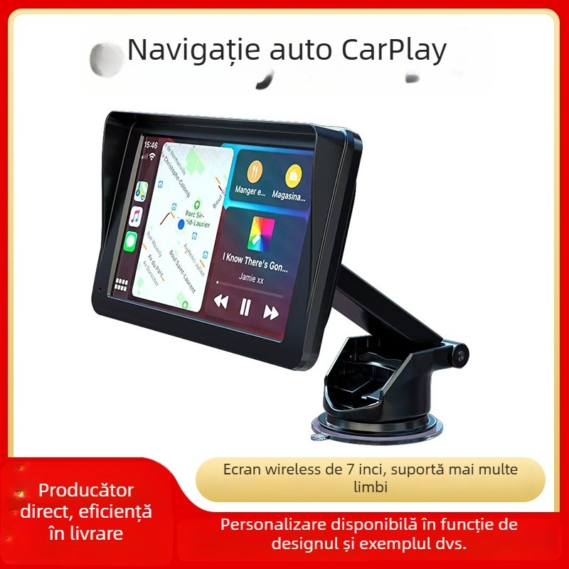 CarPlay Bluetooth box navigație auto cu ecran capacitiv — procesor quad-core, 16GB stocare, rezoluție 1024x600, interfață Type-C