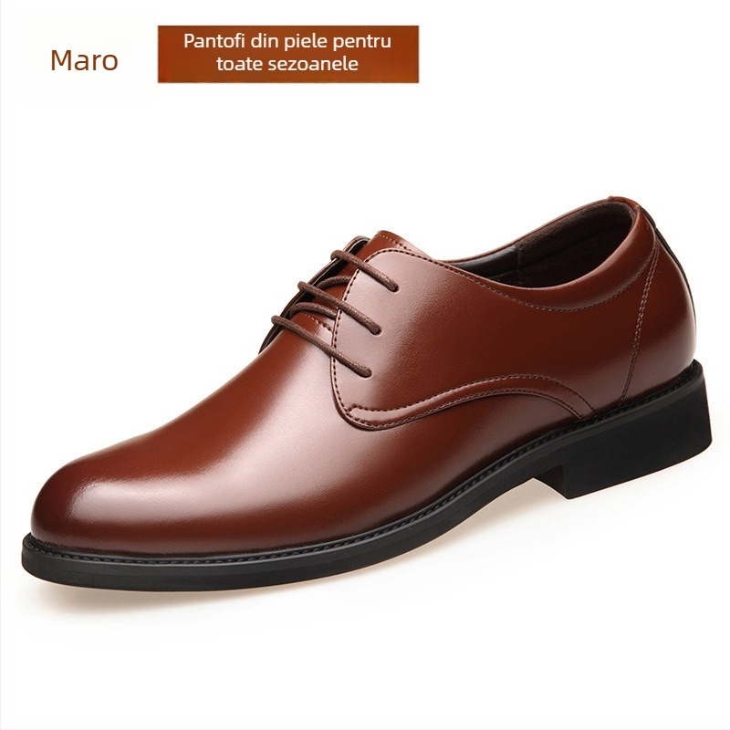 Pantofi de piele pentru bărbați — partea superioară din piele naturală, căptușeală din piele, talpă din cauciuc, șireturi, înălțimea toc 1–3 cm, stil business, birou