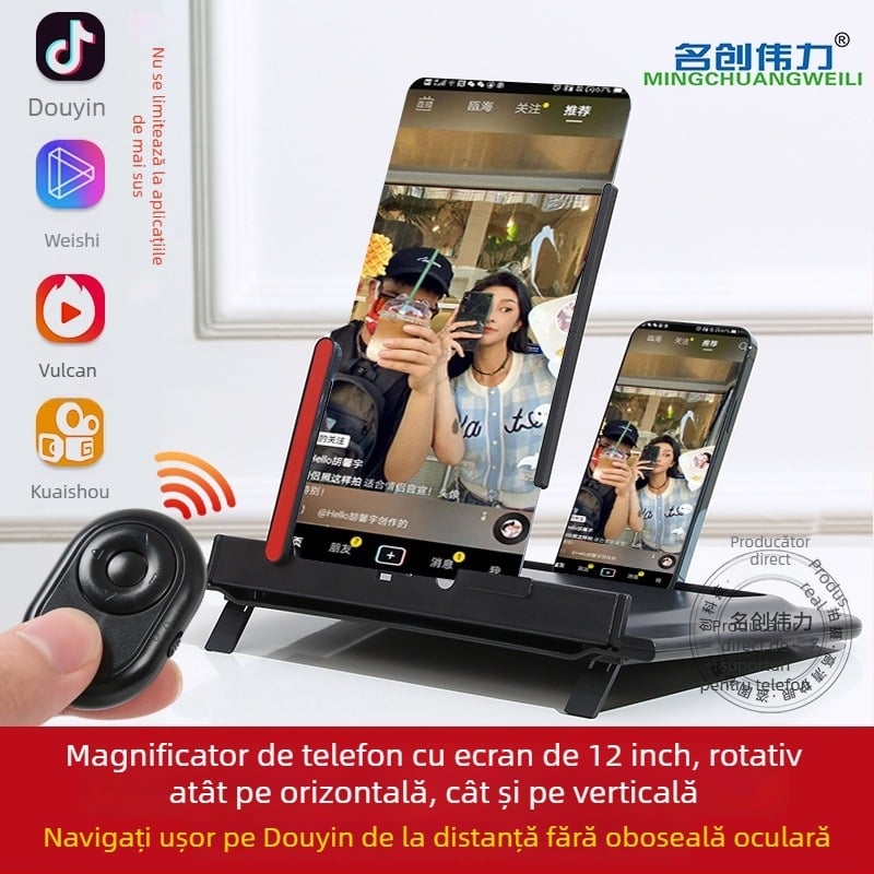Stand pentru ecranul telefonului cu mărire - orientare orizontală/verticală reglabilă, HD anti-lumină albastră, lentilă 3D, Compatibil cu Samsung, Huawei, Apple