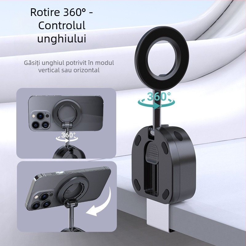 Suport magnetic pentru telefon compatibil MagSafe, rotire de 720°, pliabil, din ABS+PC, funcție anti-shake, pentru călătorii cu avionul și trenuri rapide