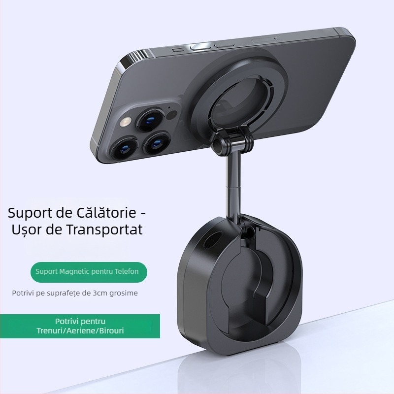 Suport magnetic pentru telefon compatibil MagSafe, rotire de 720°, pliabil, din ABS+PC, funcție anti-shake, pentru călătorii cu avionul și trenuri rapide