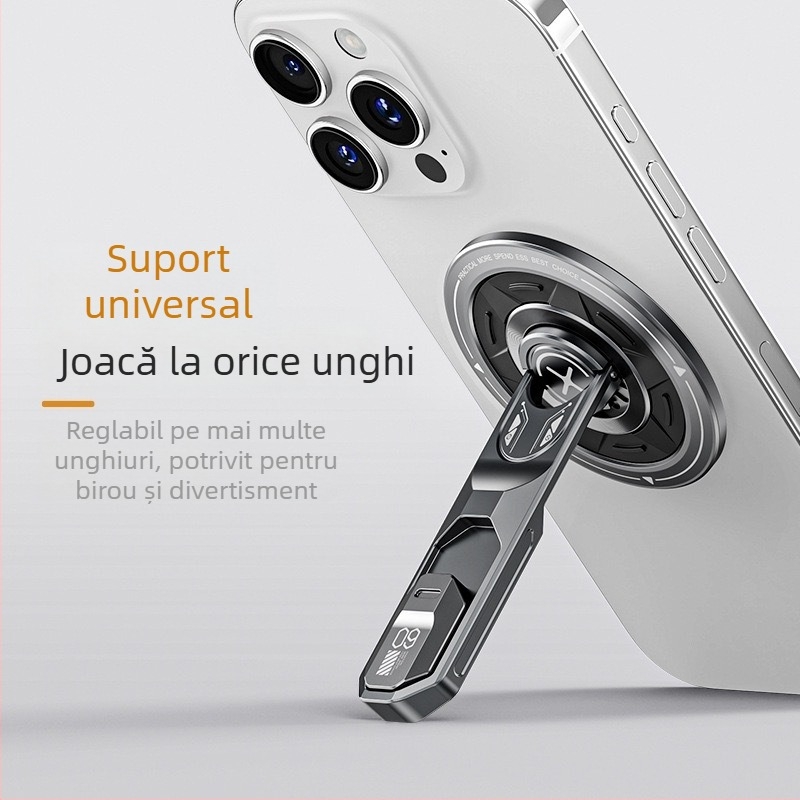 Suport magnetic pentru telefon, cu două fețe, de birou, pliabil din metal, aliaj de zinc + silicon
