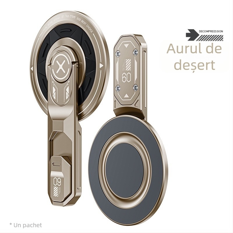 Suport magnetic pentru telefon, cu două fețe, de birou, pliabil din metal, aliaj de zinc + silicon