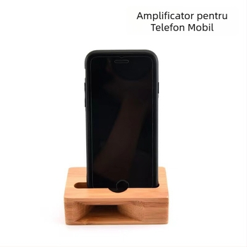 Suport de birou din bambus pentru telefon, model SC-KY001, Personalizare disponibilă, Compatibil cu iPhone 13