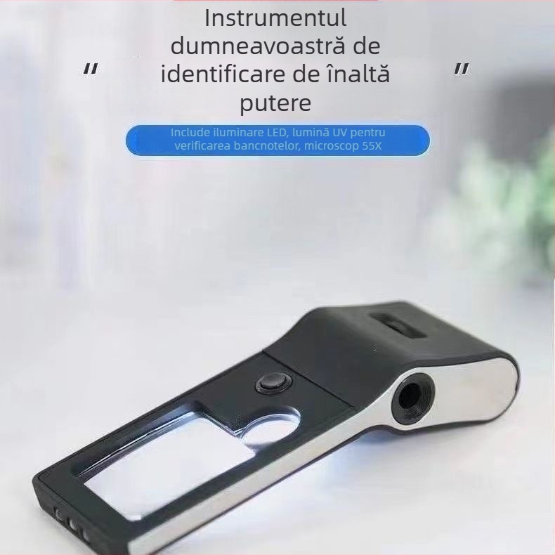 Lupă cu LED iluminat, cu trei trepte de mărire, pentru verificarea portabilă a bancnotelor