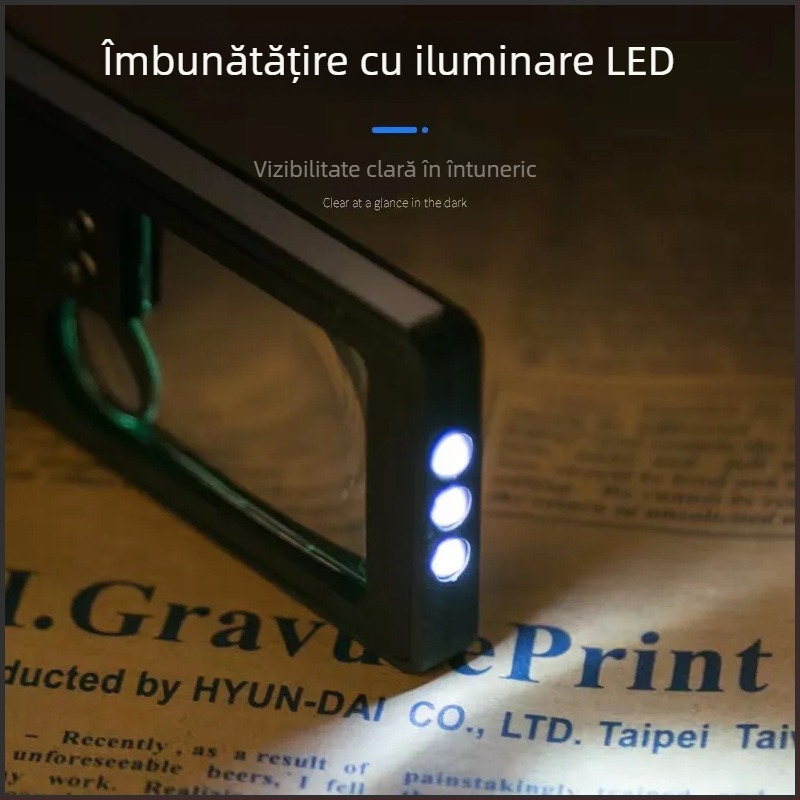 Lupă cu LED iluminat, cu trei trepte de mărire, pentru verificarea portabilă a bancnotelor
