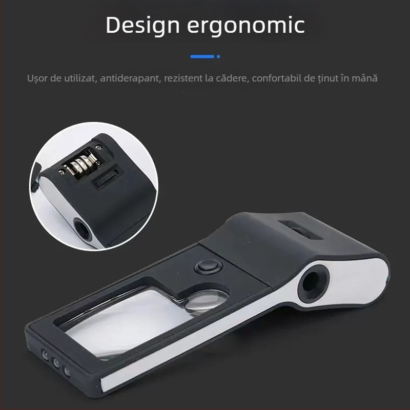 Lupă cu LED iluminat, cu trei trepte de mărire, pentru verificarea portabilă a bancnotelor