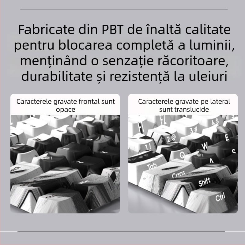 Tastatură mecanică cu capace PBT, 127 de taste, iluminare RGB, rezistentă la apă, personalizabilă
