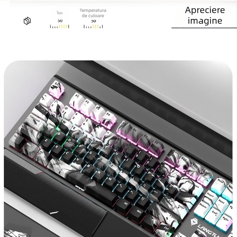 Tastatură mecanică cu capace PBT, 127 de taste, iluminare RGB, rezistentă la apă, personalizabilă
