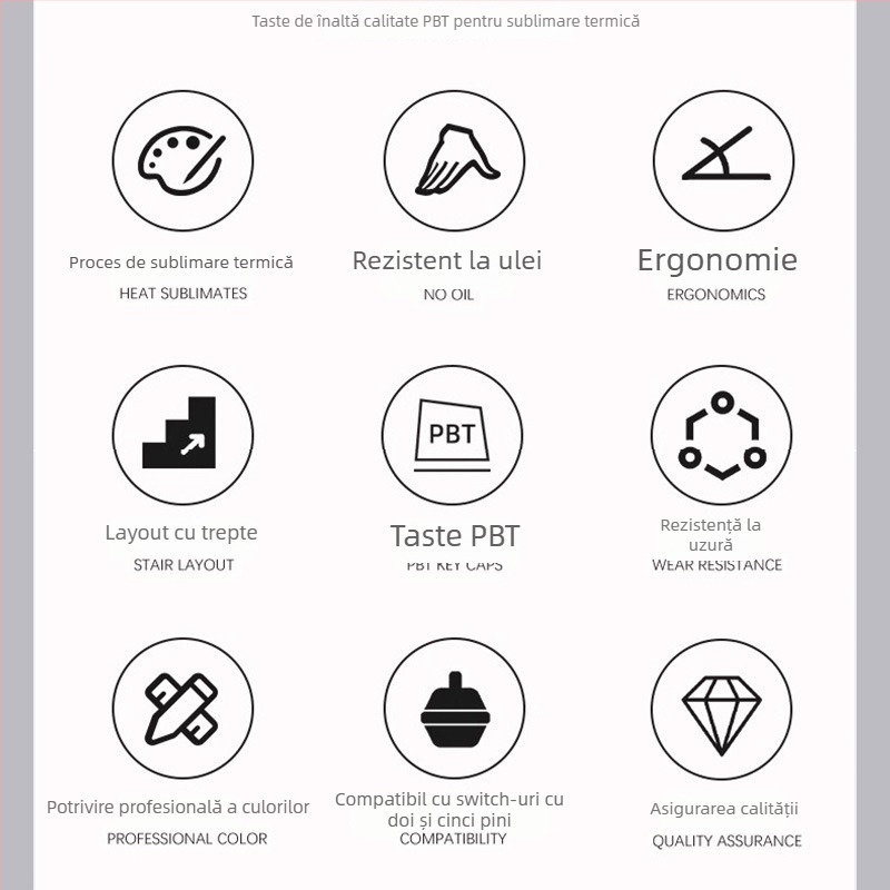 Tastatură mecanică cu capace PBT, 127 de taste, iluminare RGB, rezistentă la apă, personalizabilă