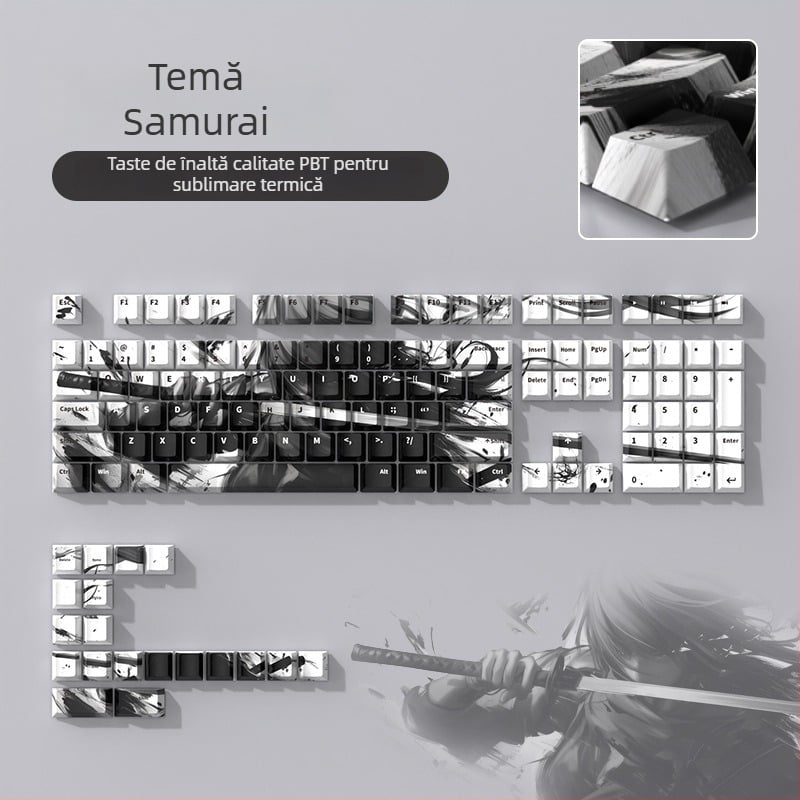 Tastatură mecanică cu capace PBT, 127 de taste, iluminare RGB, rezistentă la apă, personalizabilă