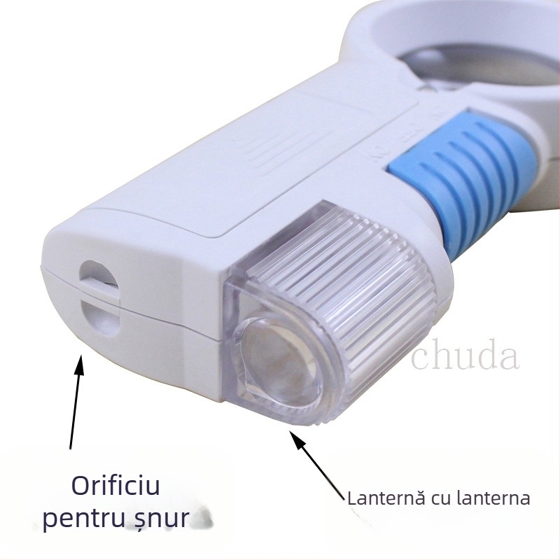 Lupa de mână cu LED pentru citire, cu lanternă încorporată, ideală pentru evaluarea bijuteriilor antice, model 7010
