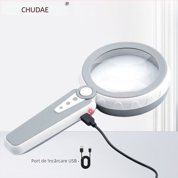 Lupa de mărire manuală cu două lentile, lampă – lupă de citire cu diametru mare pentru vârstnici