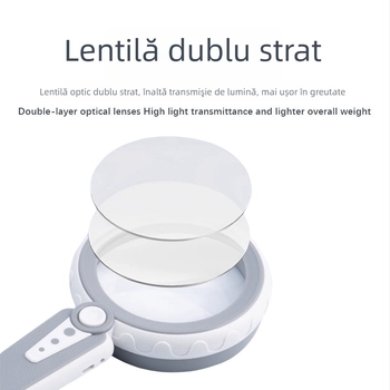 Lupa de mărire manuală cu două lentile, lampă – lupă de citire cu diametru mare pentru vârstnici