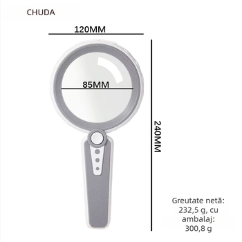 Lupa de mărire manuală cu două lentile, lampă – lupă de citire cu diametru mare pentru vârstnici