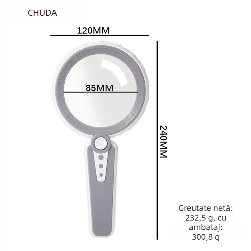 Lupa de mărire manuală cu două lentile, lampă – lupă de citire cu diametru mare pentru vârstnici