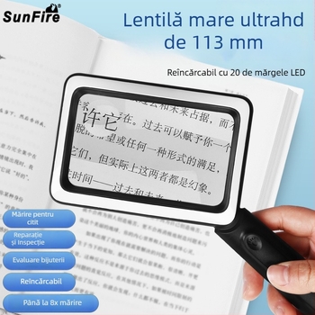 Lupa de citit portabilă cu alimentare USB, 4x mărire, pătrată, 20 LED-uri, model 1311