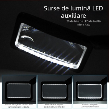 Lupa de citit portabilă cu alimentare USB, 4x mărire, pătrată, 20 LED-uri, model 1311