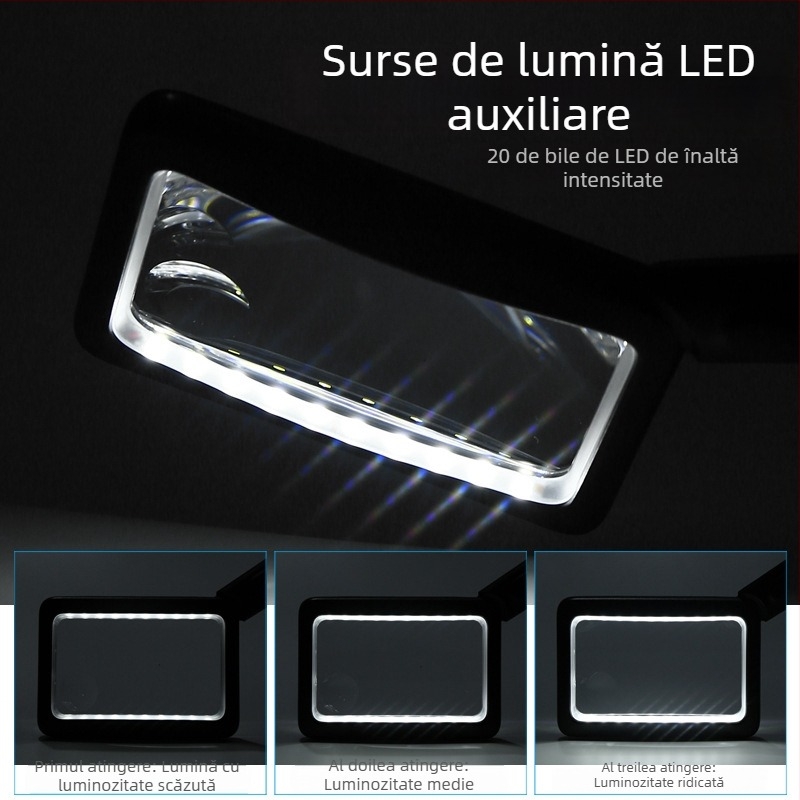 Lupa de citit portabilă cu alimentare USB, 4x mărire, pătrată, 20 LED-uri, model 1311