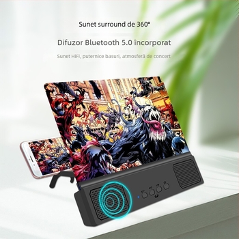 Extender de ecran pentru telefon cu filtru anti-lumină albastră, mărire 5D HD, difuzor Bluetooth și suport, baterie încorporată 1200–2000 mAh, alimentare USB, Bluetooth 5.3