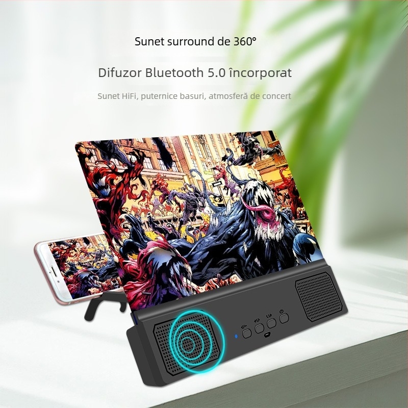 Extender de ecran pentru telefon cu filtru anti-lumină albastră, mărire 5D HD, difuzor Bluetooth și suport, baterie încorporată 1200–2000 mAh, alimentare USB, Bluetooth 5.3